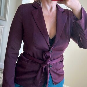 Christian Siriano Deep Burgundy Blazer with Tie Belt